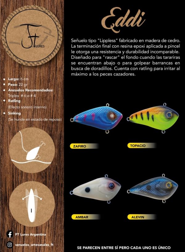 Señuelo FT Lipless, Sinking, Fabricado En Madera De Cedro. - Image 2