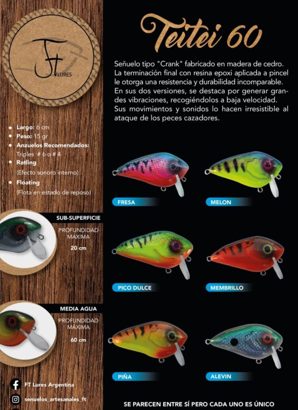 Señuelo Ft Crank Sub Superficie, Fabricado en Madera De Cedro. - Image 2